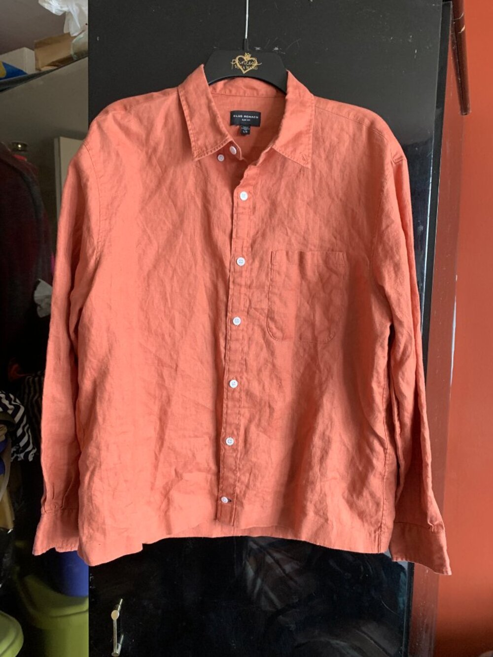 CLUB MONACO MENS BUTTON DOWN LINEN BLEND SHIRT SLIM FIT SIZE L